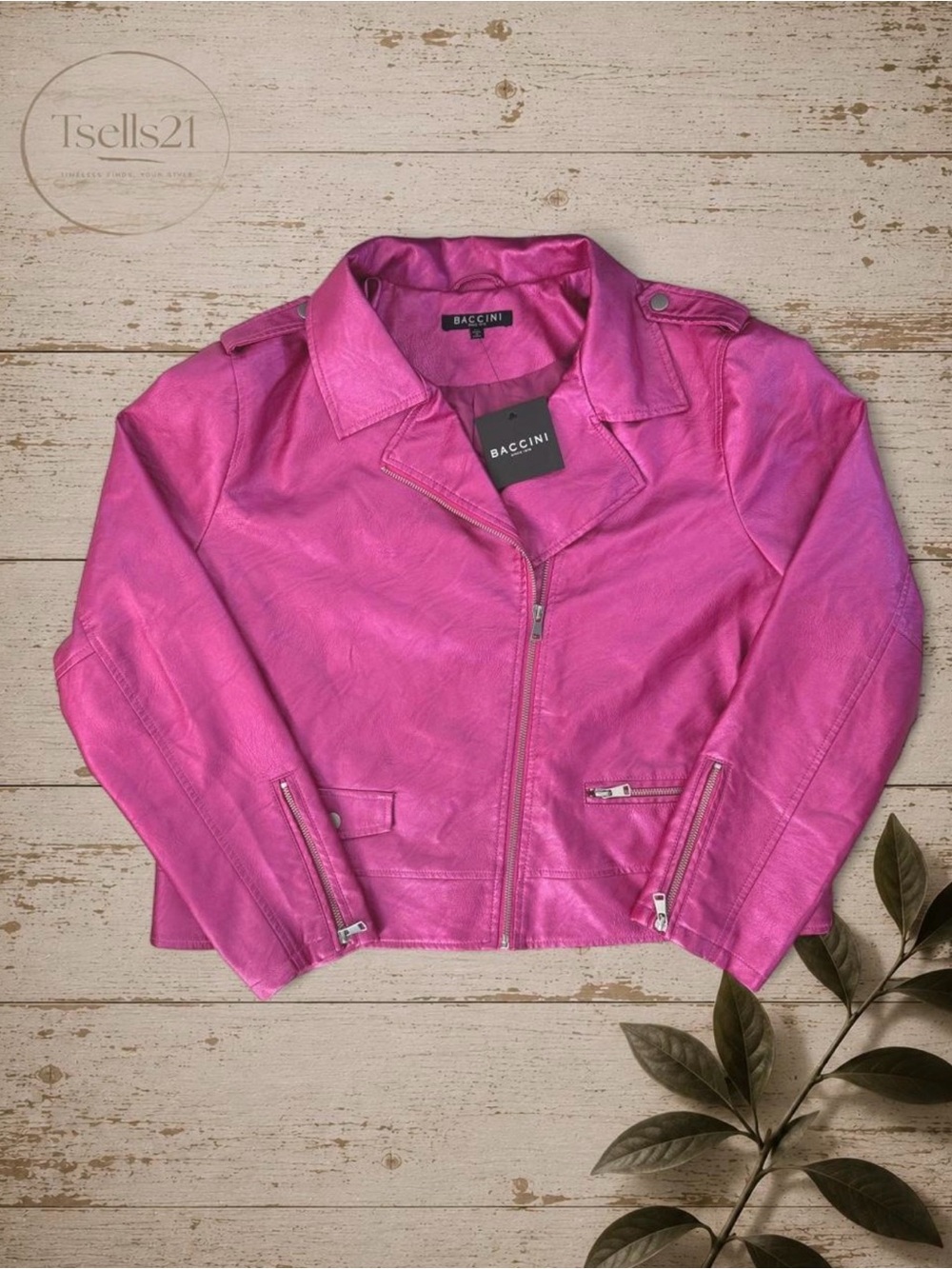 NWT Baccini Hot Pink Faux Leather Moto Jacket - Size XL
